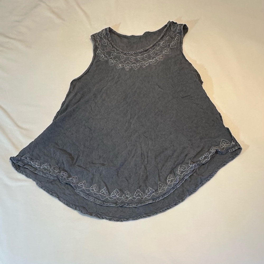 Embroidered Gray Sleeveless Top